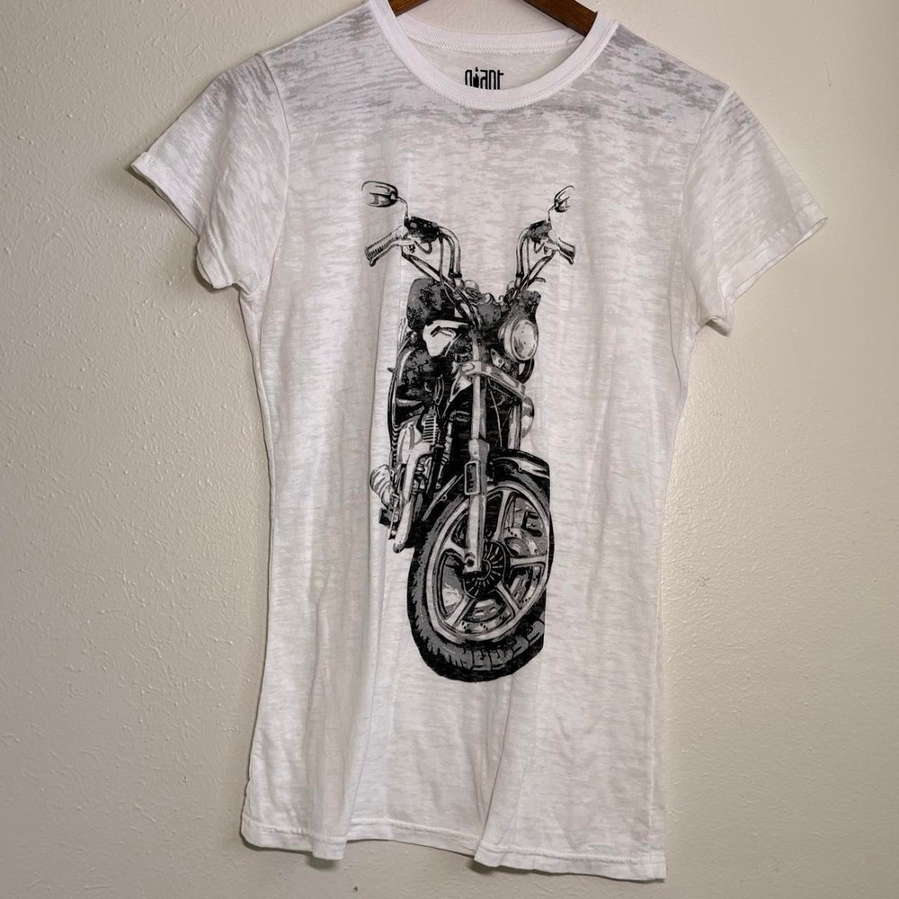 Vintage Y2K Giant Burn Out Women's White Motorcycle Biker Tee Size M